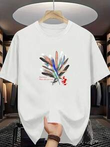 Men's Classic Casual Printed Summer T-Shirt, Short Sleeve, Ribbed Round Neck, Stretch Breathable - 黑色 - 查看 8