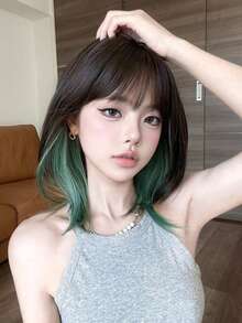 alicegarden 16-Inch Long Synthetic Wig Featuring A Natural Straight Style A Stunning Multicolor. Designed With Bangs , This False Hairpiece Is Perfect For Ms Daily Use, Offering A Natural And Natural Durable Wig Gift For Ladies. (No Accessories) - Multicolor - View 4