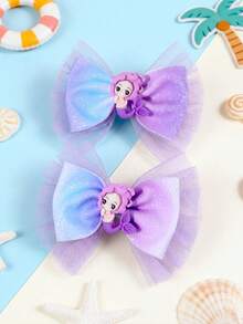 2 pezzi Fermagli per capelli a fiocco con tema marino, a tema oceano, accessori per capelli adatti per vacanze al mare, accessori per capelli da ragazza - Multicolore - Visualizzare 2