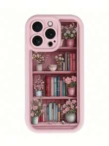 Book 1pc New Creative Bookshelf, Book Holding Sunflower Pattern Soft Phone Case, Thick, Full Coverage, Camera Hole, Compatible With Iphone 17 Air/17 Pro Max/17/16 Plus/15/14/13/12/11/XS Max/XR/7/8 - Light Pink - View 3