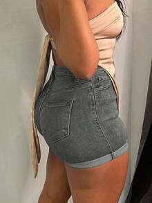 Fashionable Peach-Shaped Women's Minimalist All-Match Versatile Denim Shorts Casual Summer - Màu Xám nhạt - Xem 5