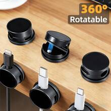 6 piezas Clips magnéticos giratorios para cables, organizador de cables de escritorio, soporte y estante de almacenamiento para cables de carga - 6 piezas - Ver 1