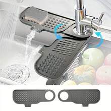 2pcs Rotatable Soft Kitchen Sink Splash Guard And Drain Mat, Anti-Slip Drainage Design, Suitable For Bathroom And Kitchen Sink - 2PCS - View 1