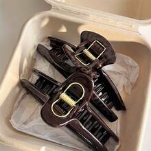 2pcs Fashionable Leopard Print Large Shark Claw Hair Clips, Hollow Out Hair Claws, Boho Beach Hairstyle Accessories - Multicolor - View 2