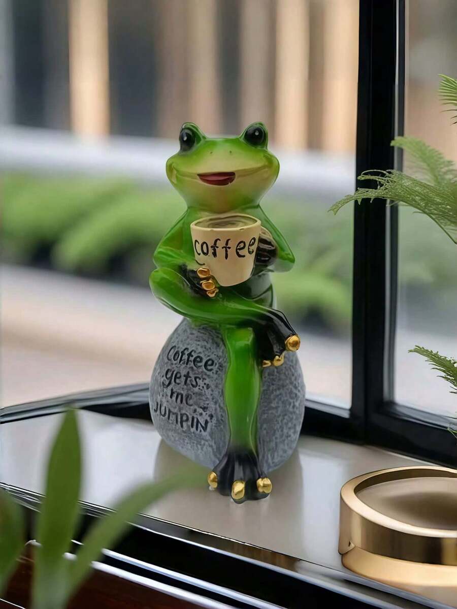 1pc Frog Sculpture, Garden Decor, Frog Statue Ornament, Potted Plant Decoration, Garden Frog Figurine, Fairy Garden Accessory, Home Balcony Lawn Patio Decor - Multicolor - View 1