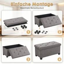 Sitzhocker mit Stauraum, klappbare Sitzbank mit Beinen, 76x38x38 cm Fußbank, Aufbewahrungsbox, bis 300 kg belastbar, für Wohnzimmer Schlafzimmer Flur Dunkelgrau - Grau / 76 x 38 x 38 cm - Übersicht 6
