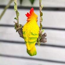 1pc Lifelike Green And Yellow Parrot Swing Decor - Resin Hanging Ornament, Suitable For Garden, Balcony And Outdoor Spaces, Battery-Free, Bird Decoration - A - View 8