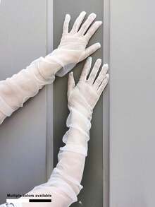 薄纱手套，长款，新娘手套，摄影，飘逸灵动，法式复古，透明薄纱，泡泡袖，新娘配饰，舞会手套。 - 光板手臂套 - 查看 7