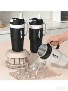 1个25.3盎司不锈钢水瓶，带手柄和吸管盖，可重复使用，双层隔热，旅行杯，冰咖啡杯，保温杯，女士礼物，可盛装冷热饮品 - 彩色 - 查看 2