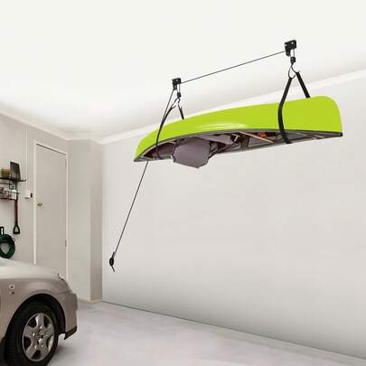 SHIOUCY Universal Deckenlift als Halterung, 2 Stück Fahrrad Kajak-Hebebühne Deckenmontage, mit Haken und Seilzug, Kanufänger Garage Kajak Decken Hängehalter Flaschenzug