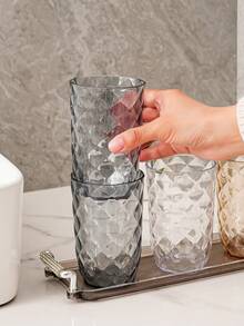 2个/4个装菱形图案透明牙刷架杯，家用饮水杯 - 彩色 - 查看 4