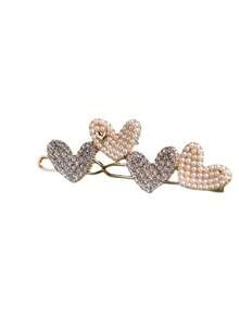 1/2pcs Pearl & Rhinestone Heart Decor Side Clip, Elegant Frog Clip Hair Accessories For Women,Hair Clip,Party - Gold - View 4