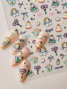 1pc Cartoon Stickers Korean Cute Graffiti Style Rabbit Stickers Kawaii Cartoon Animal Stickers Hand Account Diary Scrapbook Stickers - Multicolor - View 3