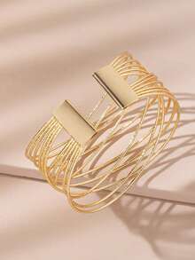 1pc Fashionable Women's Multi-Layered Crossed Pure Metal Decor Open Bangle - Gold - View 2