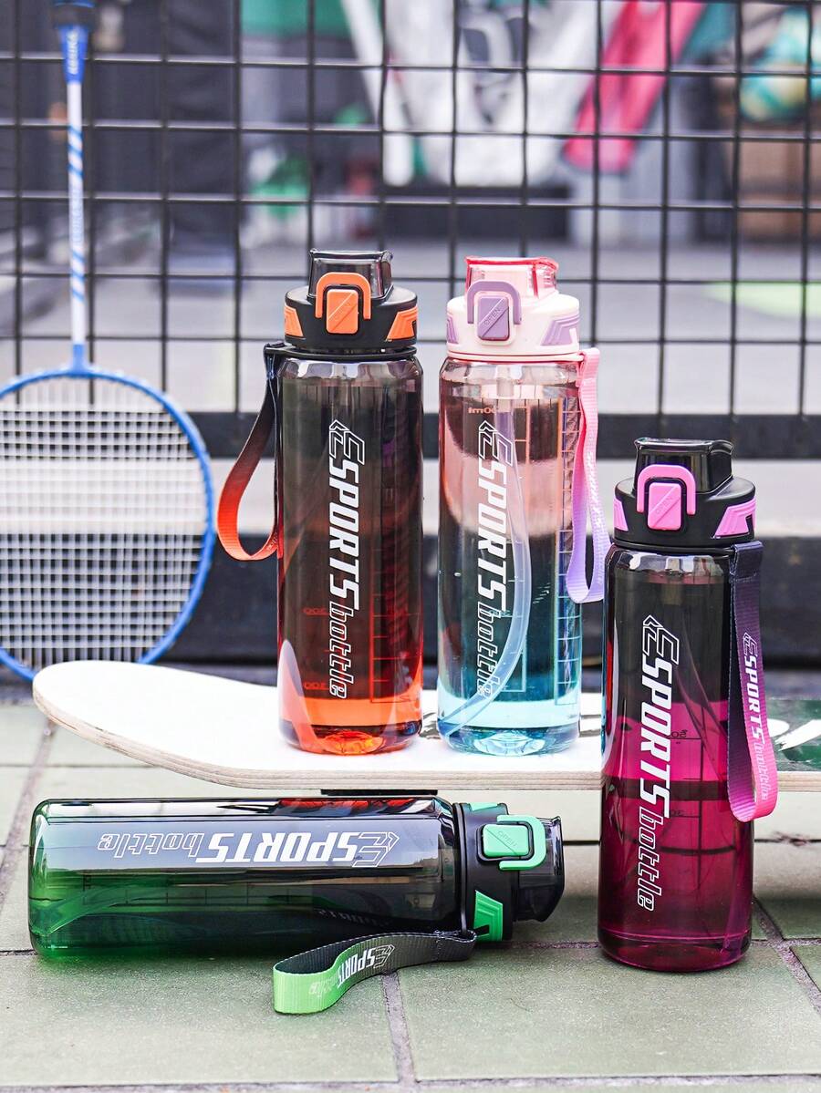 1件 950ml/30oz 或 700ml/24oz 漸層吸管水壺，大容量刻度運動水壺，附編織提把，返校季