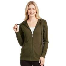 Women's Lightweight Cotton Hoodie Full Zip S-3XL With Pockets Hooded Sweatshirt Jacket Coat Solid Tops Regular & Plus Size Basic Layering Tops Warm Lightweight Cotton Zipper Hoodie Sweatshirt For Women Lady Sweatshirts Long Sleeve Outerwear For Spring Fall Winter Womenswear Activewear Streetwear - 橄欖綠 - 查看 4