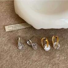 1 Đôi bông tai nữ bằng bạc nguyên chất xoay được đính đá Cubic Zirconia, kiểu dáng thời trang, sang trọng, thanh lịch và đa năng. - Vàng - Xem 3