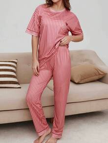 Bộ đồ mặc nhà thoải mái, rộng rãi dành cho nữ, gồm áo dài tay cổ tròn và quần dài, thích hợp cho mùa xuân/thu. - Đỏ - Xem 5