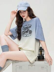 Áo thun in hình hoạt hình ombre mùa Xuân/Hè 2026, kiểu dáng nữ tính, tay ngắn, thích hợp cho sinh viên. - 0A36 Mơ kem - KJ0228 - Xem 3