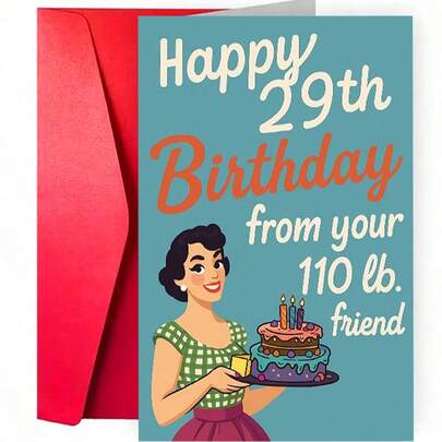1张复古风格生日贺卡，适合送给闺蜜——幽默的29岁生日祝福，附信封，是送给女性的绝佳生日礼物、友谊庆祝礼物、小型企业感谢卡的理想之选。
