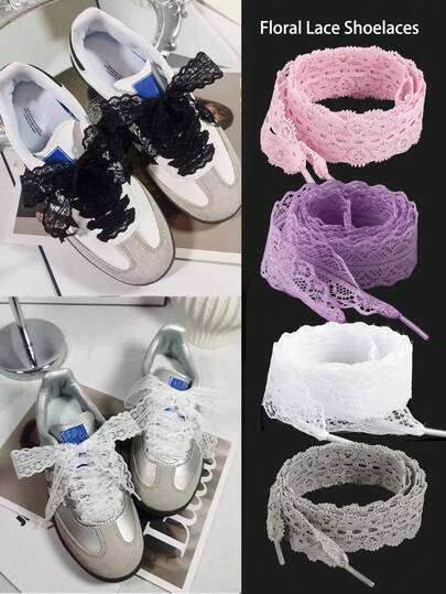 1 Pair Colorful Lace Shoelaces, Wide Flat DIY Ballet Style Laces, White Silk Lace Trim Shoelaces,Shoe Rack,Storage Saver,Outdoor,Garden,Travel Essential,Portable,Beach Essential,Graduation Season,Commencement,Graduation Ceremony,Graduation Gift,Graduation Present,Graduation Gift,Graduation Present,Congrats Grad,Congratulations Graduate,Valedictorian,Finish School,Graduation Party
