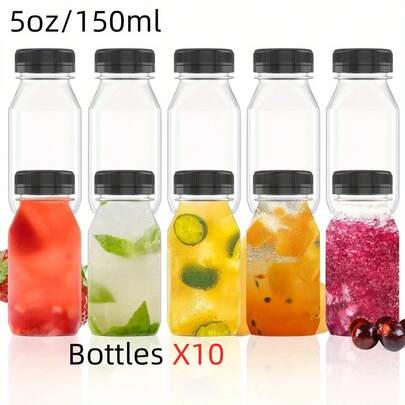 10 piezas [Botellas de jugo de plástico con tapas] 250ml 350ml Contenedores de bebida cuadrados de PET transparente a prueba de fugas para té de burbujas, batidos, leche, boba, frío, tazas reutilizables para fiestas, bodas, catering, eventos y regalos del Día de la Madre