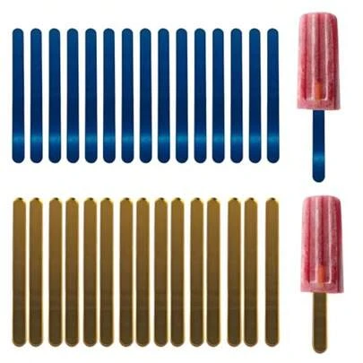 30Pcs 4.5Inch Acrylic Reusable Food  Popsicle Sticks For DIY Desserts Cake Pops Candy Making Baking Craft Projects Gold