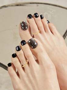 12件套波西米亚风18K镀金多款立方氧化锆可调节脚趾戒指套装，适合女性夏季海滩及日常佩戴 - 銀色 - 查看 8