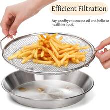 2 Pieces Set Of Stainless Steel Oil Filter, NetEase Cleaning, Anti Stick Fruit And Vegetable Drain Tray, Portable Household Cooking Tool, Fried Food Filter Basket - View 6