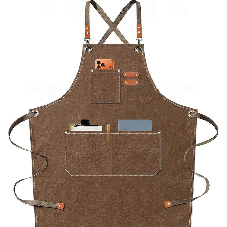 Heavy Duty Canvas Apron With Pockets And Adjustable Strap, Waterproof Gardening, Cafe, Salon Work Apron, Unisex - A - View 1