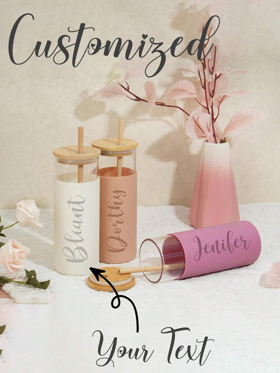 1 pieza Vaso de vidrio personalizado con pajita, Vaso de dama de honor personalizado, Vaso de silicona de vidrio personalizado, Regalo para despedida de soltera, Propuesta de dama de honor - Multicolor - Ver 1