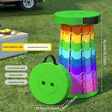 1pc Rainbow Expandable Bench - Outdoor Portable Plastic Folding Adjustable Chair, Suitable For Queuing, Fishing Or Train Sitting - Multicolor - View 4