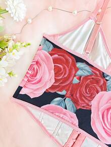 Adjustable Strap Rose Print Waist Cincher Top For Women - Pink - View 8