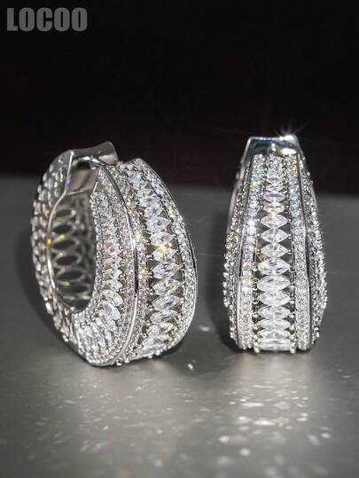 1 Pair Romantic Cubic Zirconia Hoop Earring For Women For Wedding Engagement Anniversary Party Jewelry Valentine's Day Gift