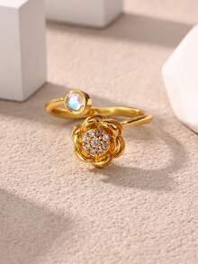 18K Gold Plated Durable Anti-Oxidation Elegant Camellia Rotating Ring, Suitable For Women, Elegant Wedding Jewelry Accessory, Gift For Mother, Daughter, Best Friend - Multicolor - View 7