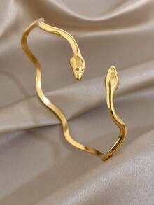 1pc Non-Adjustable Unique Hollow Stainless Steel Gold Bangle Bracelet, Suitable For Daily Wear, Party, Mother's Day, Valentine's Day, Wedding, Music Festival, Christmas, Jewelry Gift - Multicolor - View 1