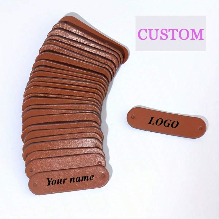 Customizable Name Tags, PU Leather Labels With Rounded Corners And Pre-Cut Holes, Durable Style, Suitable For DIY Clothing, Bags, Hats, Jeans, Crafts, And Gift Wrapping - Multicolor - View 1