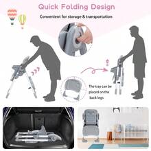 Trona plegable multifuncional para bebés y niños pequeños - Altura y respaldo ajustables, doble bandeja extraíble, tapizado en cuero PU - Fácil limpieza, desde 6 meses a 3 años - Gris oscuro - Ver 4