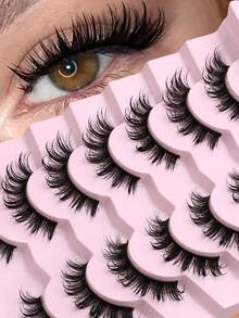 GROINNEYA 7 Pairs Comfortable Cat Eye False Eyelashes, Fluffy Soft Faux Mink Lashes 15mm Long, Natural & Thick Full Strip Lashes Suitable For Various Eye Shapes, Reusable, Ideal For Parties - màu đen - Xem 7