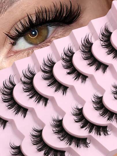 GROINNEYA 7 Pairs Comfortable Cat Eye False Eyelashes, Fluffy Soft Faux Mink Lashes 15mm Long, Natural & Thick Full Strip Lashes Suitable For Various Eye Shapes, Reusable, Ideal For Parties