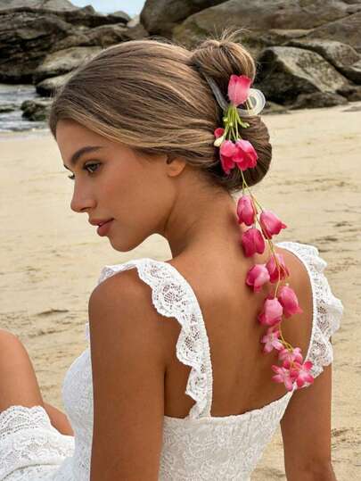 1pc Flower Hair Claw Clips Boho Floral Hair Accessories For Women,Perfect For Bridal, Daily & Beach Looks Flower Hair Clip Vacation Hair Clutch