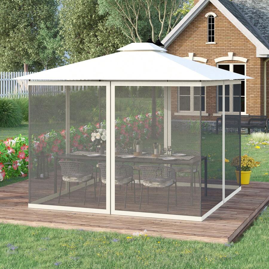 Outsunny Replacement Mosquito Netting For Gazebo 10' X 13' Black Screen Walls For Canopy With Zippers For Parties And Outdoor Activities, White - White - View 1