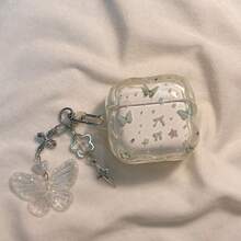Hộp đựng tai nghe hình bướm bạc hà nhỏ xinh kèm phụ kiện treo hình bướm và ngôi sao, tương thích với hộp đựng tai nghe Apple 1/2/3/4/Pro/Pro2(ND)/Pro(3rd) - trắng - Xem 1