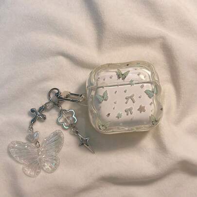 Small Fresh Mint Butterfly Earphone Case With Butterfly Star Hanging Accessory Compatible With Apple Earphone Case 1/2/3/4/Pro/Pro2(Nd)/Pro(3rd)