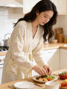Women's Bathrobe,Women's Bathrobe - Simple European Style Long-Sleeved Bathrobe Loungewear,Kimono Robe,Minimalist European Style Long Sleeve Robe, Sweet & Cute, Colorful Speckled Decorations, Suitable For Spring And Autumn Back To School - Multicolor - View 7