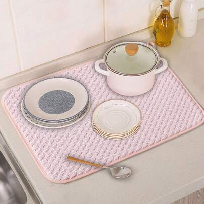 OBOVAY Tấm lót thấm hút nước bằng sợi siêu mịn màu hồng trơn, kích thước 50*38cm, khay và giá để ráo nước dùng trong nhà bếp.
