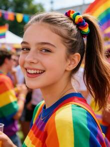 1 pezzo/2 pezzi Elastici per capelli a forma di anello con colori arcobaleno, accessori per lo styling dei capelli per ragazze e uso quotidiano, regalo per il mese del Pride - Multicolore - Visualizzare 4