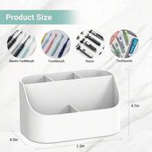 Countertop Toothbrush Holders For Bathrooms, Plastic Toothpaste And Electric Tooth Brush Holder Storage Caddy Stand For Shower, 5 Slots Cute Kids Bathroom Counter Organizer For Vanity, White - 白色 - 查看 4