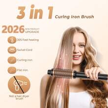 UKLISS Bàn chải uốn tóc nhiệt HAIR It-Curl 32mm, chức năng ion âm, 9 mức nhiệt độ, bàn chải tạo kiểu tóc bảo vệ khỏi nhiệt cho những lọn tóc xoăn bồng bềnh, lông bàn chải được nâng cấp, làm nóng nhanh. - Vàng - Xem 3