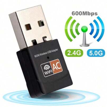 Placa de Rede-Adaptador Wi-Fi Bluetooth 600Mbps Antena USB De Banda Dupla 2.4g 5GHz Placa De Rede Sem Fio Para PC Laptop Escritório